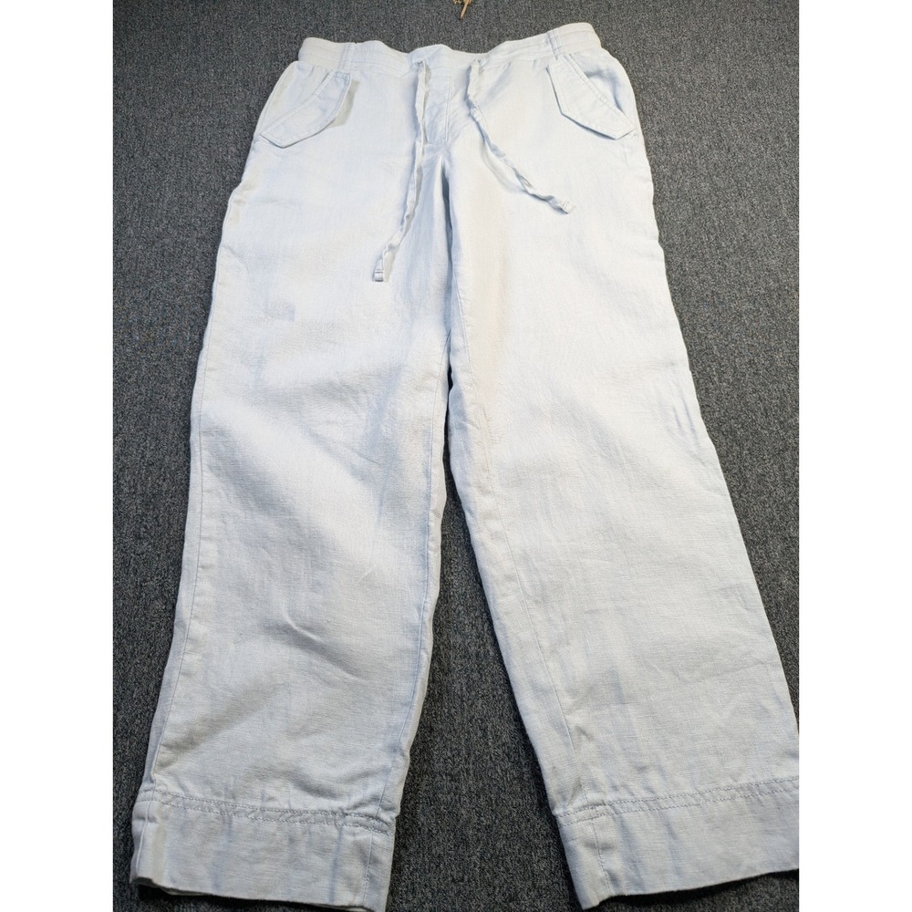 Talbots Womens Light Blue 100% Linen Wide Leg Drawstring Pants Size S Small